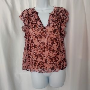 Velvet by Graham & Spencer V Neck Sheer Floral Top. Size XS